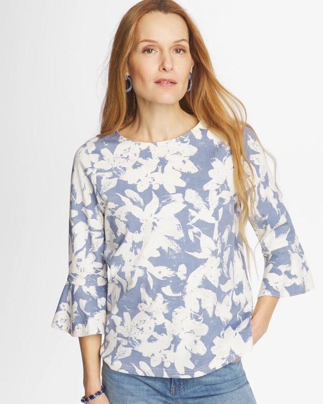 Printed Bell Sleeve Top - image 1